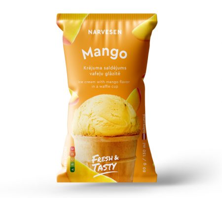 Mango saldējums vafeļu glāzītē