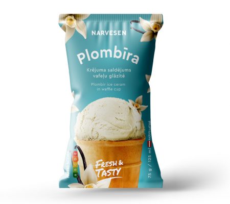 Plombīra krējuma saldējums vafeļu glāzītē
