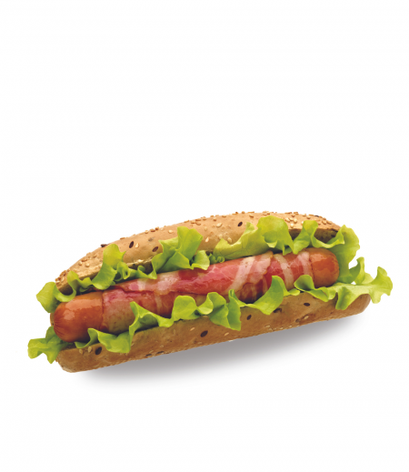 Hotdogs ar siera-bekona desiņu